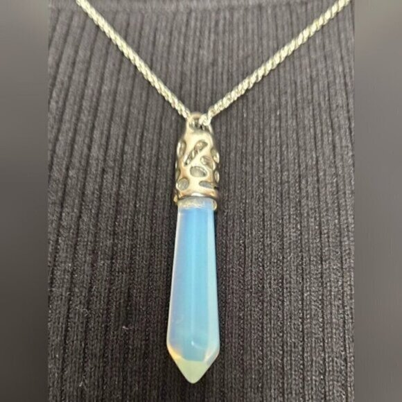 Opalite Crystal Point Pendant Necklace w/ Silver-Tone Filigree Cap - Picture 4 of 5